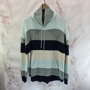 Carve Designs Sweater Womens Medium Blue Green Cream Striped Mock Neck Rockvale